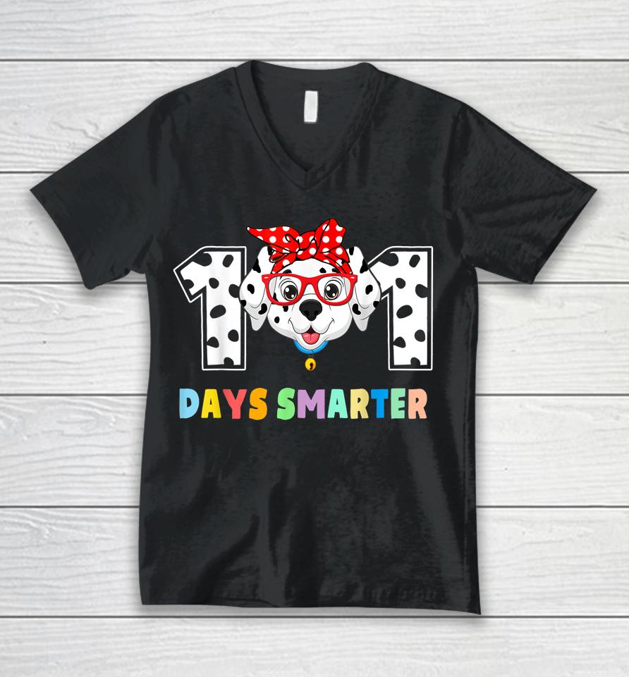 101 Days Smarter Dalmation Dog Teachers Unisex V-Neck T-Shirt