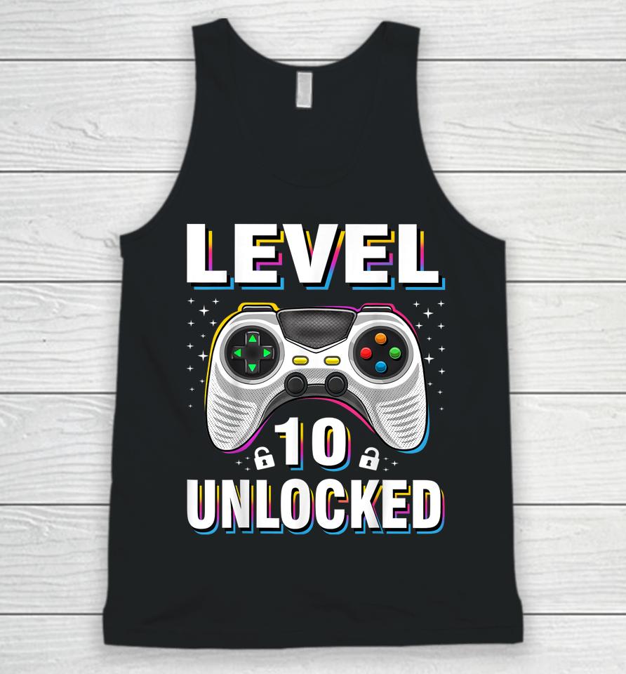 10Th Birthday Boy Level 10 Unlocked Video Gamer 10 Years Old Unisex Tank Top