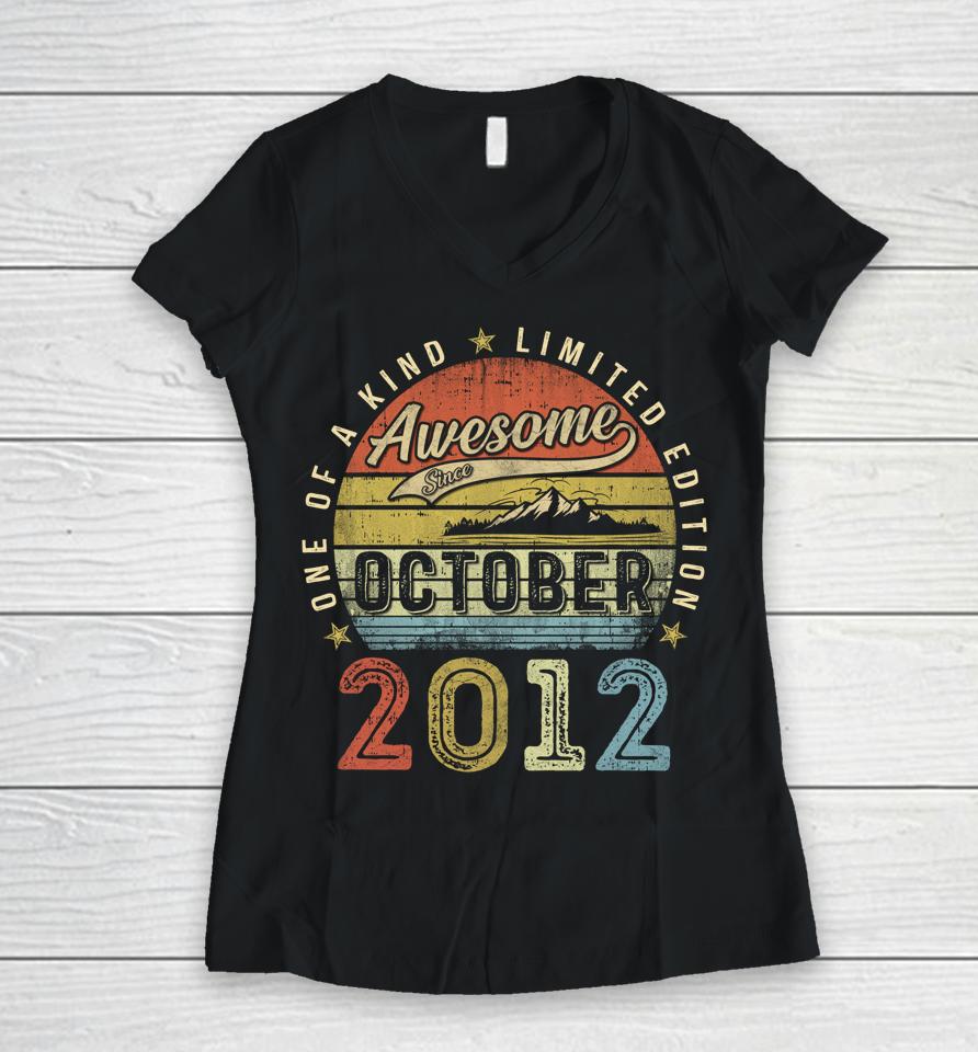 10Th Birthday Gift Awesome Since October 2012 10 Year Old Women V-Neck T-Shirt