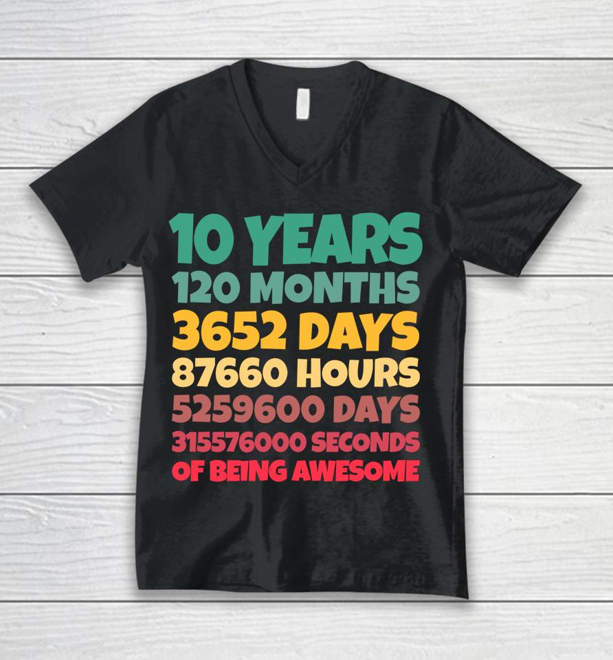10Th Birthday Gift Boy 10 Years Being Awesome Unisex V-Neck T-Shirt