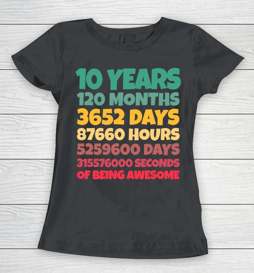 10Th Birthday Gift Boy 10 Years Being Awesome Women T-Shirt