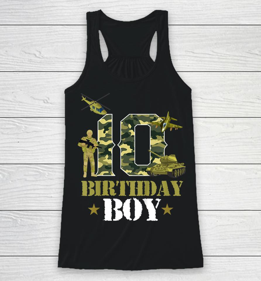 10Th Birthday Military Themed Camo Boys 10 Yrs Old Soldier Racerback Tank
