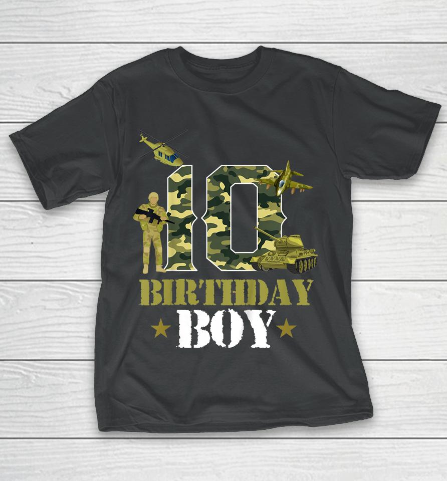 10Th Birthday Military Themed Camo Boys 10 Yrs Old Soldier T-Shirt