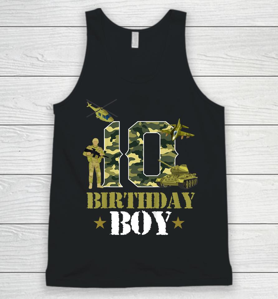10Th Birthday Military Themed Camo Boys 10 Yrs Old Soldier Unisex Tank Top