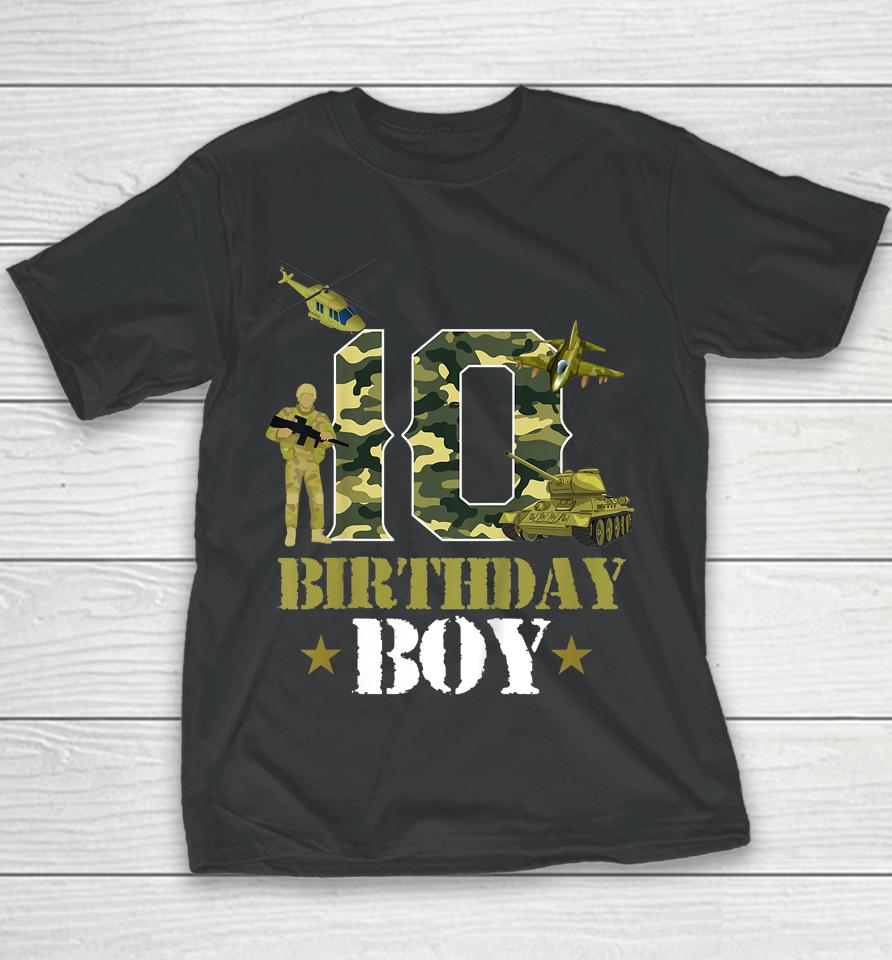 10Th Birthday Military Themed Camo Boys 10 Yrs Old Soldier Youth T-Shirt