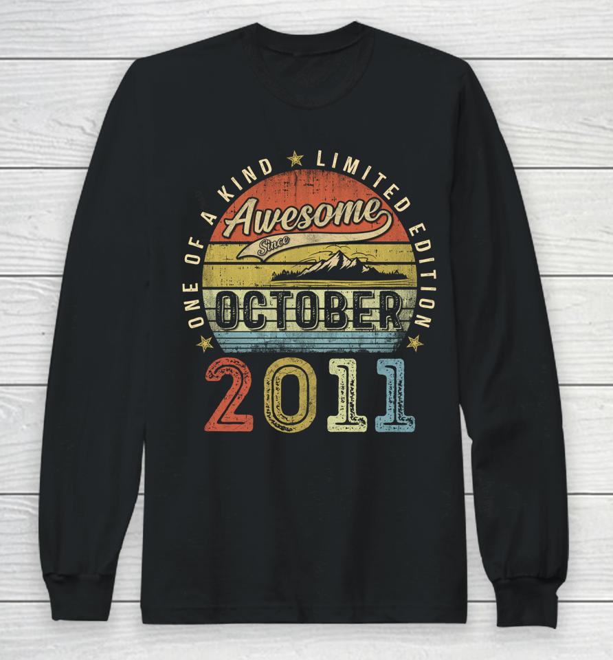 11 Year Old Gift Awesome Since October 2011 11Th Birthday Long Sleeve T-Shirt