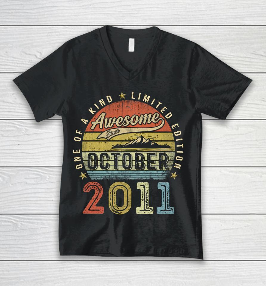 11 Year Old Gift Awesome Since October 2011 11Th Birthday Unisex V-Neck T-Shirt
