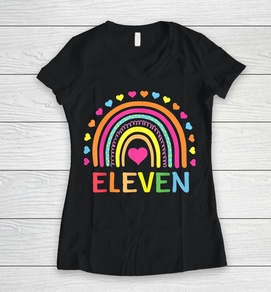 11 Years Old Rainbow 11Th Birthday Gift Women V-Neck T-Shirt