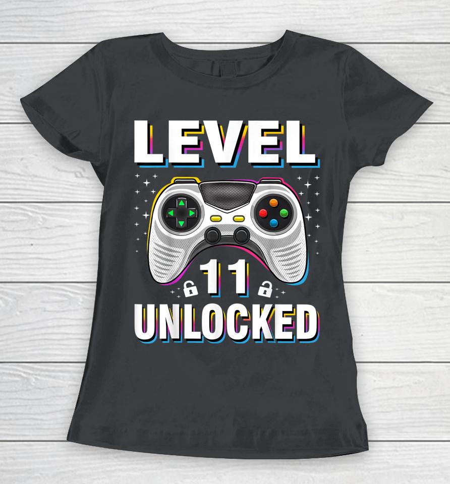 11Th Birthday Boy Level 11 Unlocked Video Gamer 11 Years Old Women T-Shirt