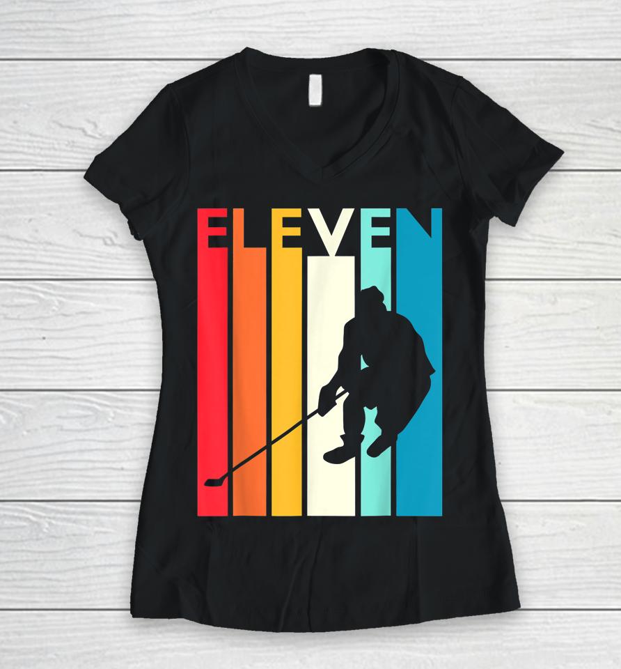 11Th Birthday Gifts Eleven Classic Hockey 11 Years Old Women V-Neck T-Shirt
