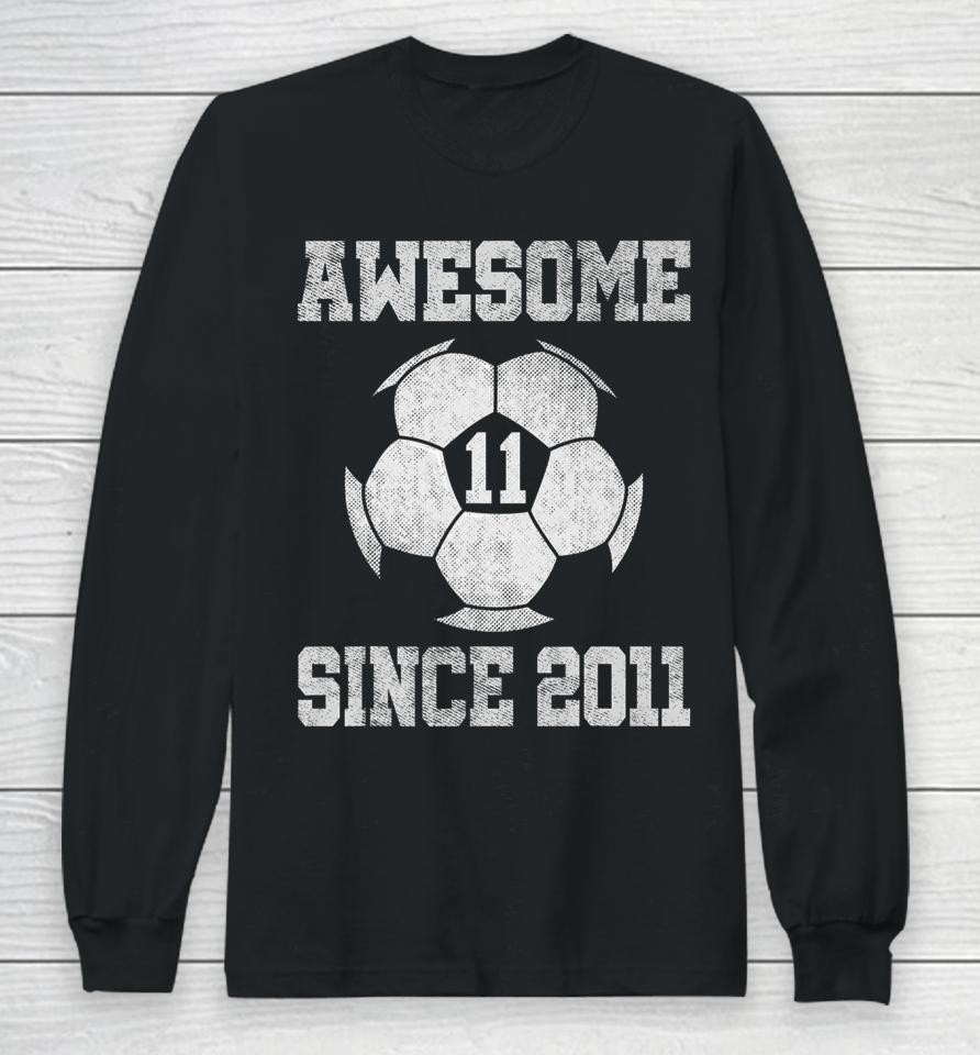 11Th Birthday Soccer Player 11 Years Old Vintage Retro Long Sleeve T-Shirt
