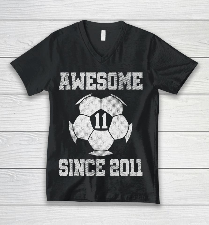 11Th Birthday Soccer Player 11 Years Old Vintage Retro Unisex V-Neck T-Shirt