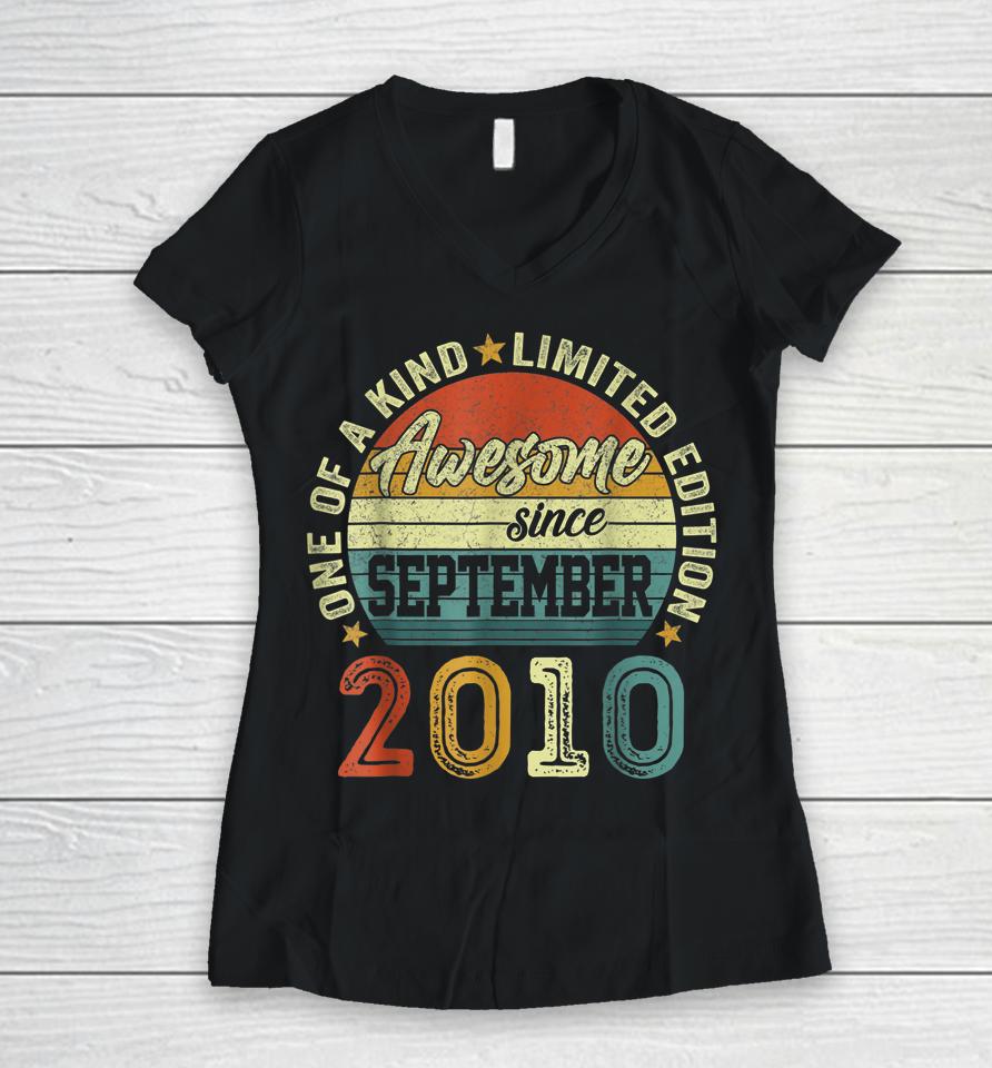 12 Year Old Gift Awesome Since September 2010 12Th Birthday Women V-Neck T-Shirt