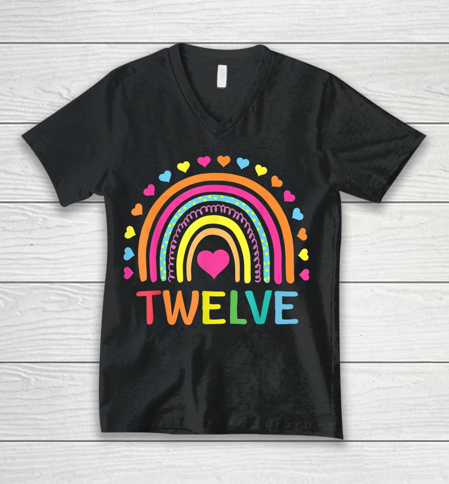 12 Years Old Rainbow 12Th Birthday Gift For Girls Boys Bday Unisex V-Neck T-Shirt