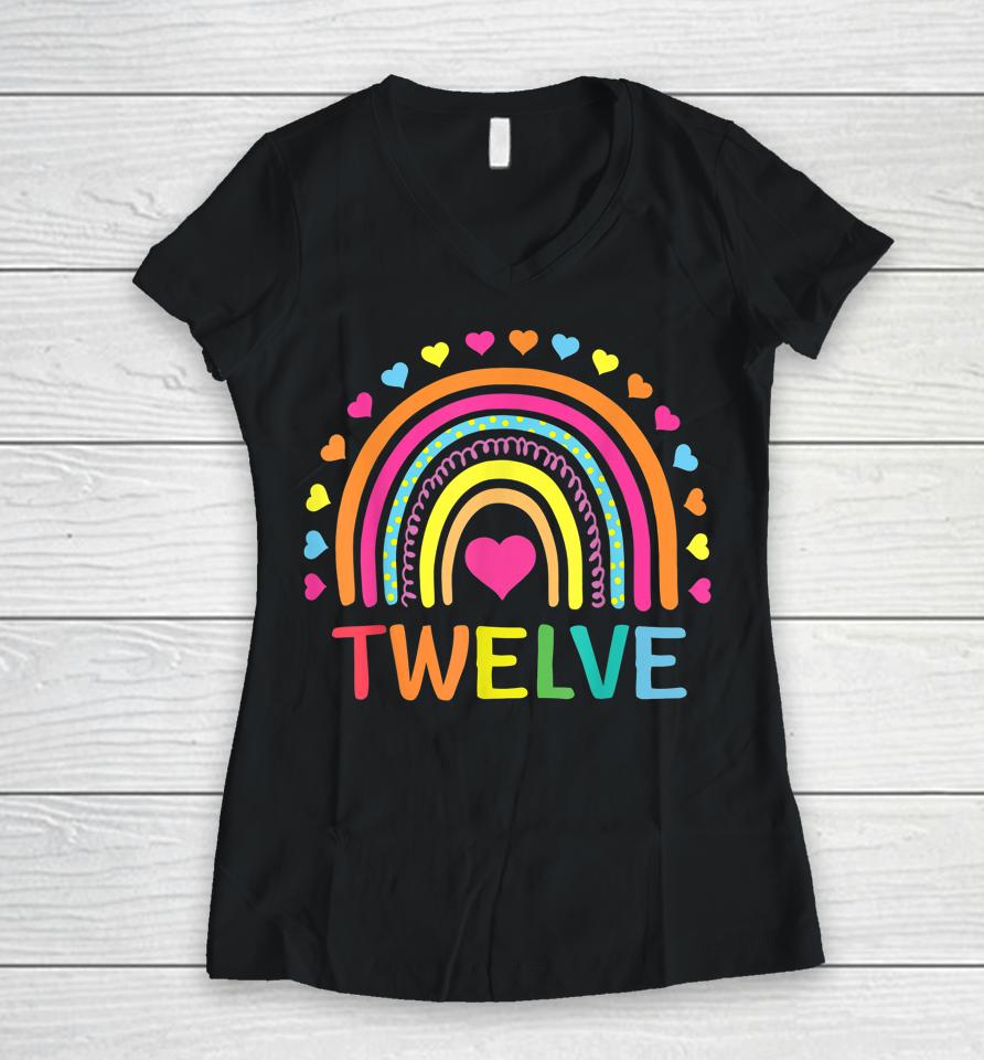 12 Years Old Rainbow 12Th Birthday Gift For Girls Boys Bday Women V-Neck T-Shirt