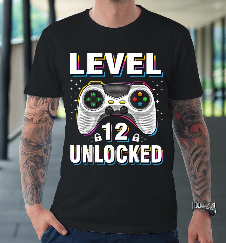 12Th Birthday Boy Level 12 Unlocked Video Gamer 12 Years Old Premium T-Shirt