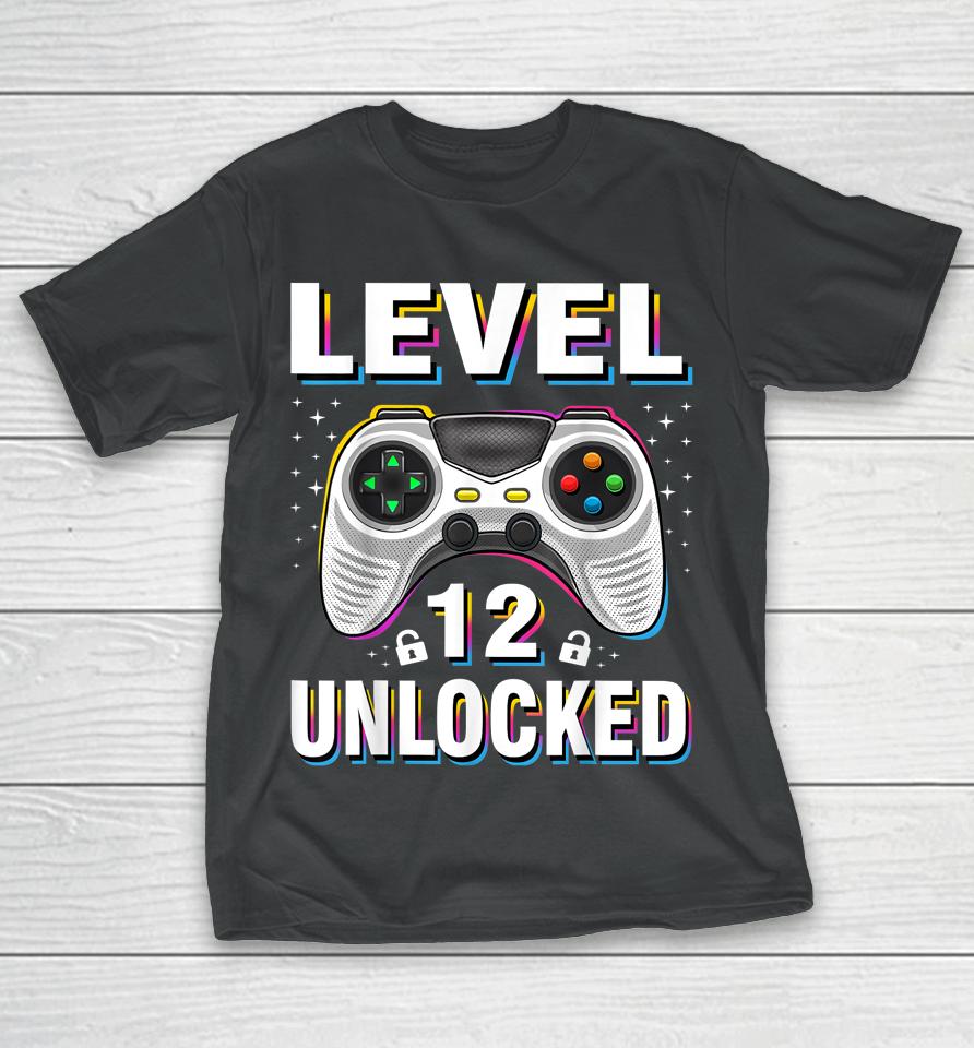 12Th Birthday Boy Level 12 Unlocked Video Gamer 12 Years Old T-Shirt