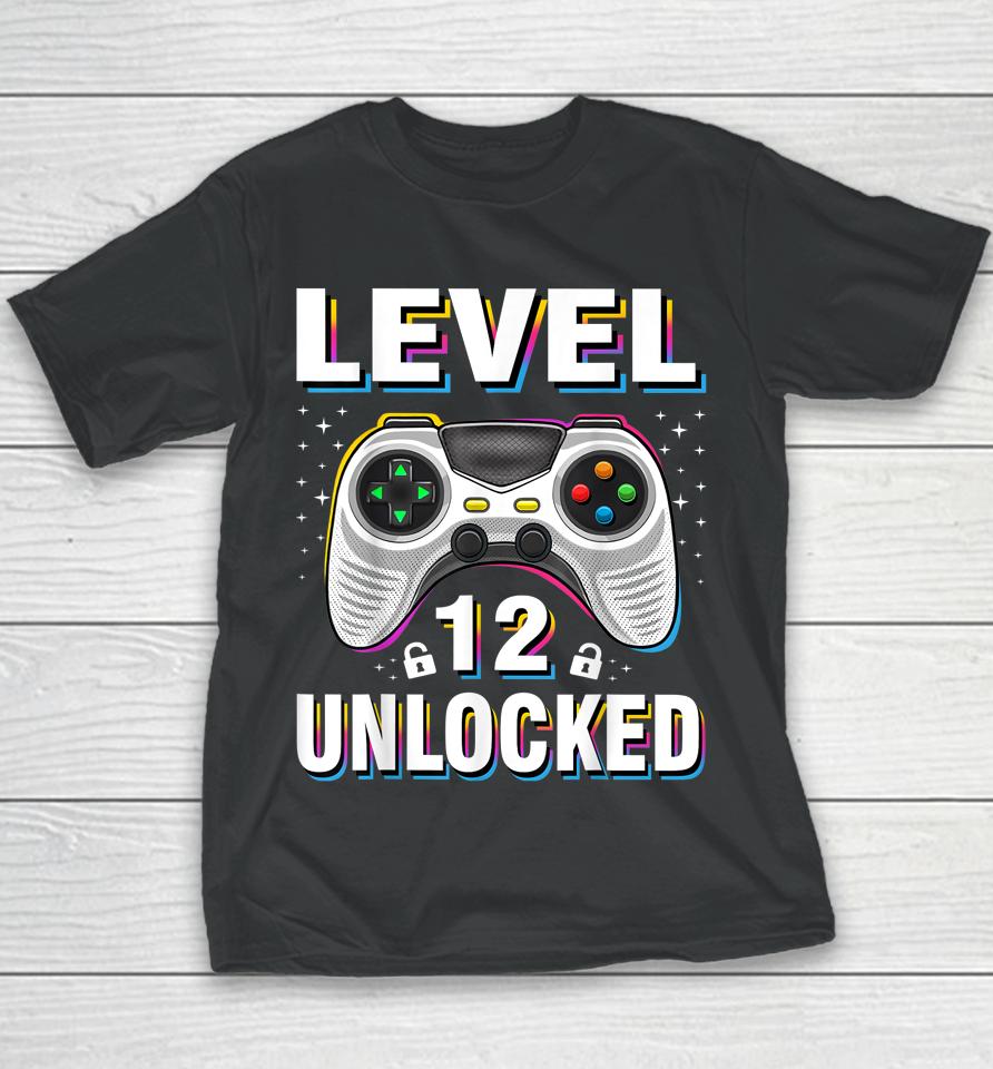 12Th Birthday Boy Level 12 Unlocked Video Gamer 12 Years Old Youth T-Shirt