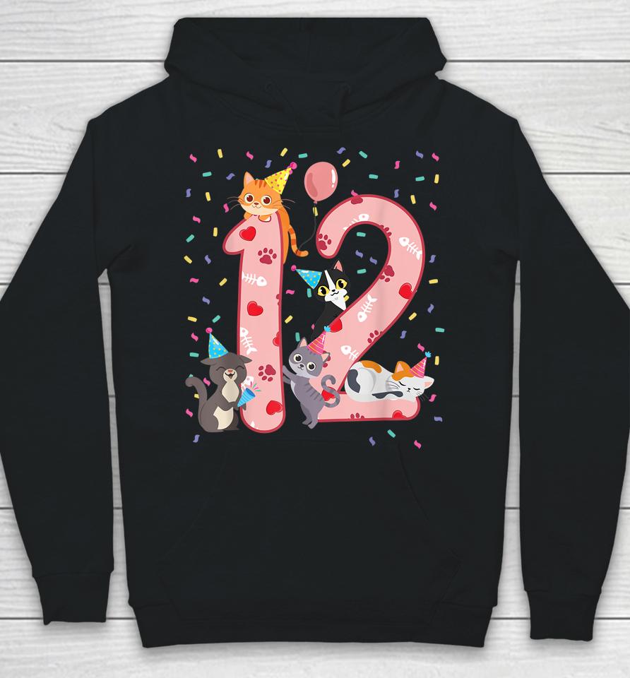 12Th Birthday Girl Cute Cat Outfit 12 Years Old Bday Party Hoodie