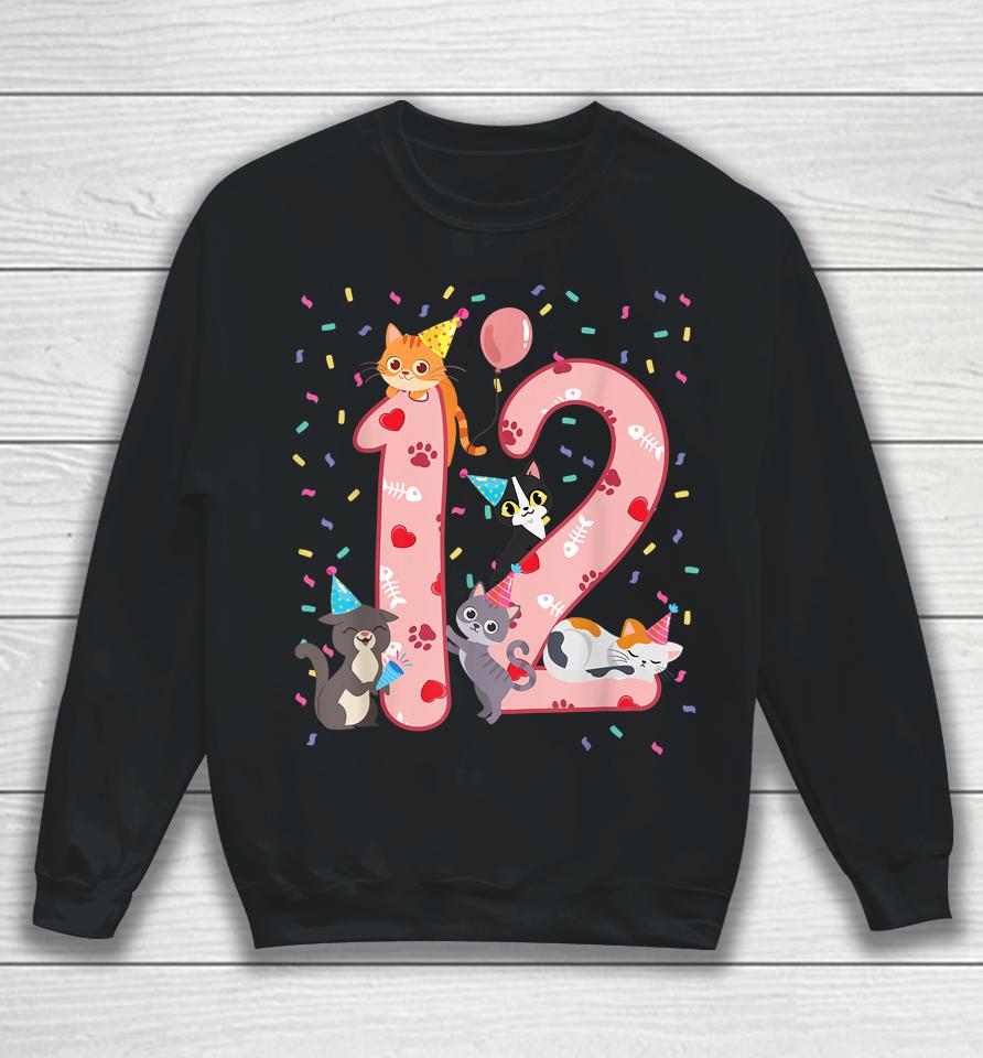12Th Birthday Girl Cute Cat Outfit 12 Years Old Bday Party Sweatshirt