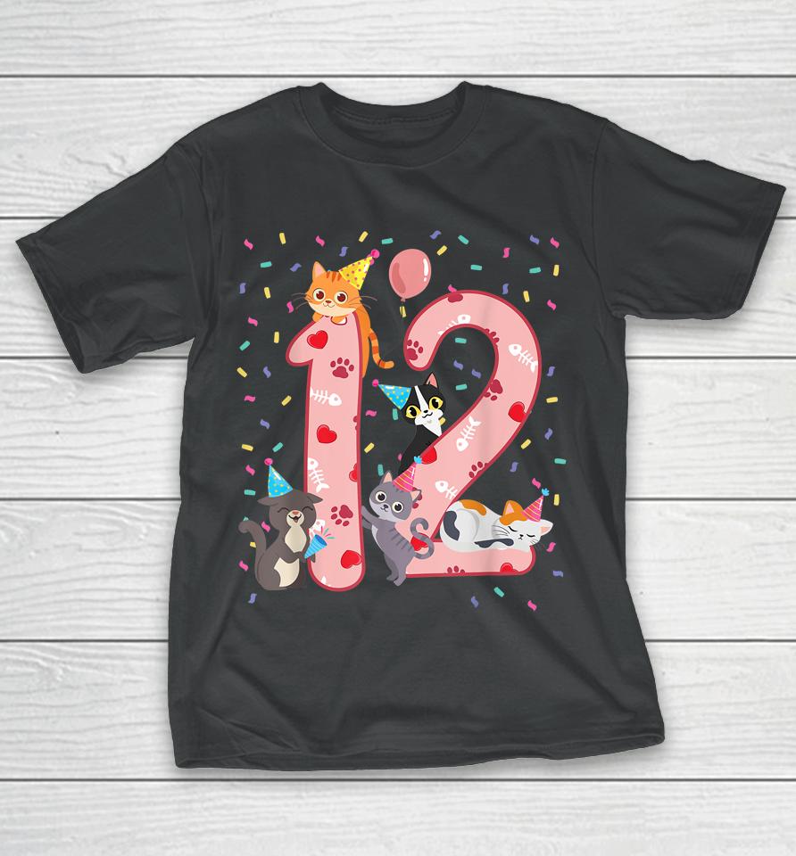 12Th Birthday Girl Cute Cat Outfit 12 Years Old Bday Party T-Shirt