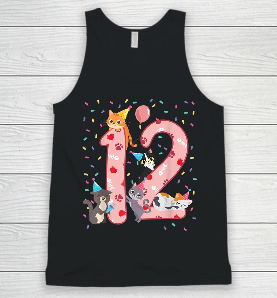 12Th Birthday Girl Cute Cat Outfit 12 Years Old Bday Party Unisex Tank Top