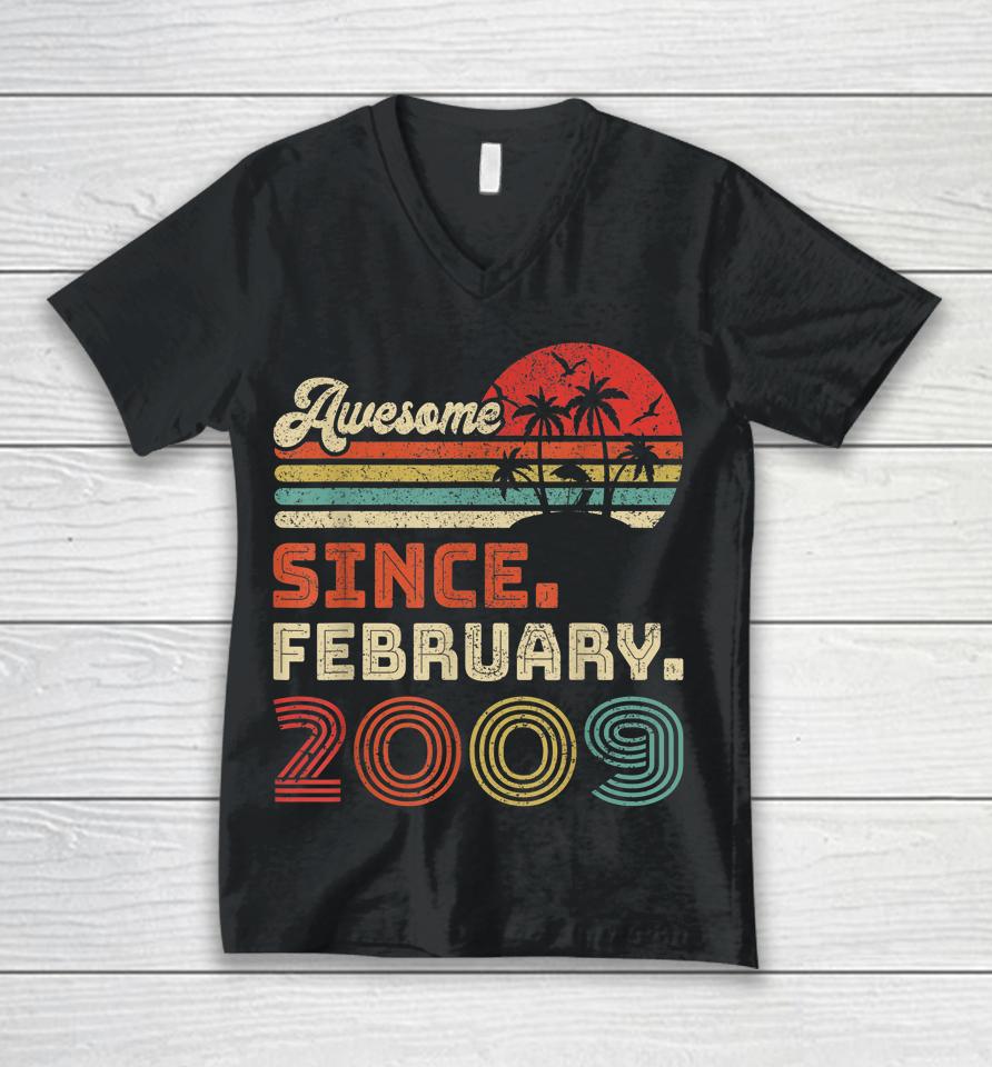 13 Year Old Awesome Since February 2009 13Th Birthday Unisex V-Neck T-Shirt