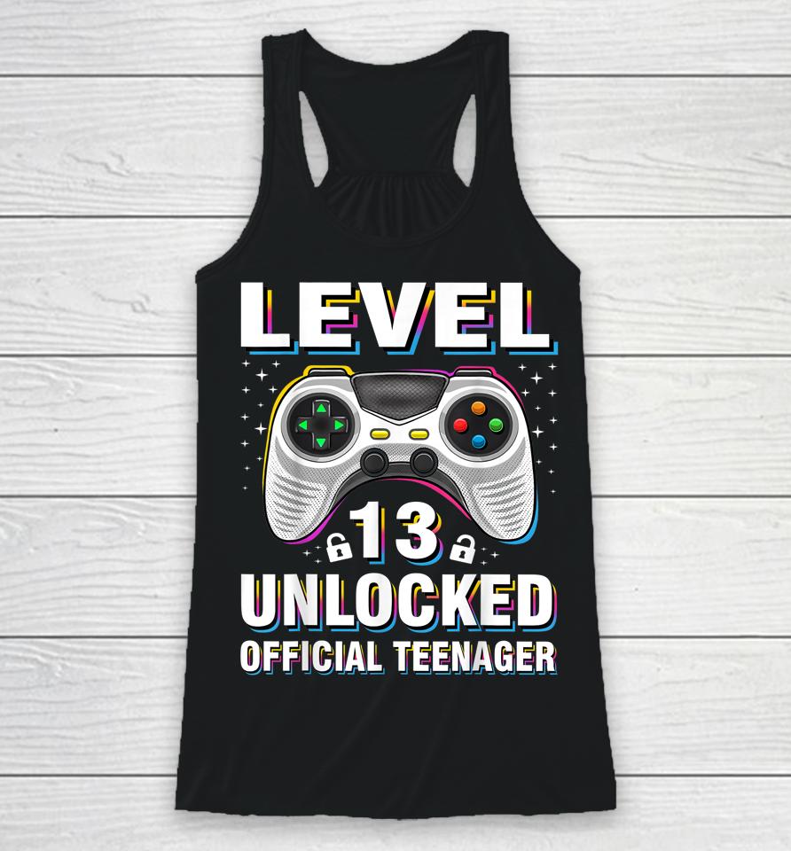13Th Birthday Boy Shirt Level 13 Unlocked Official Teenager Racerback Tank