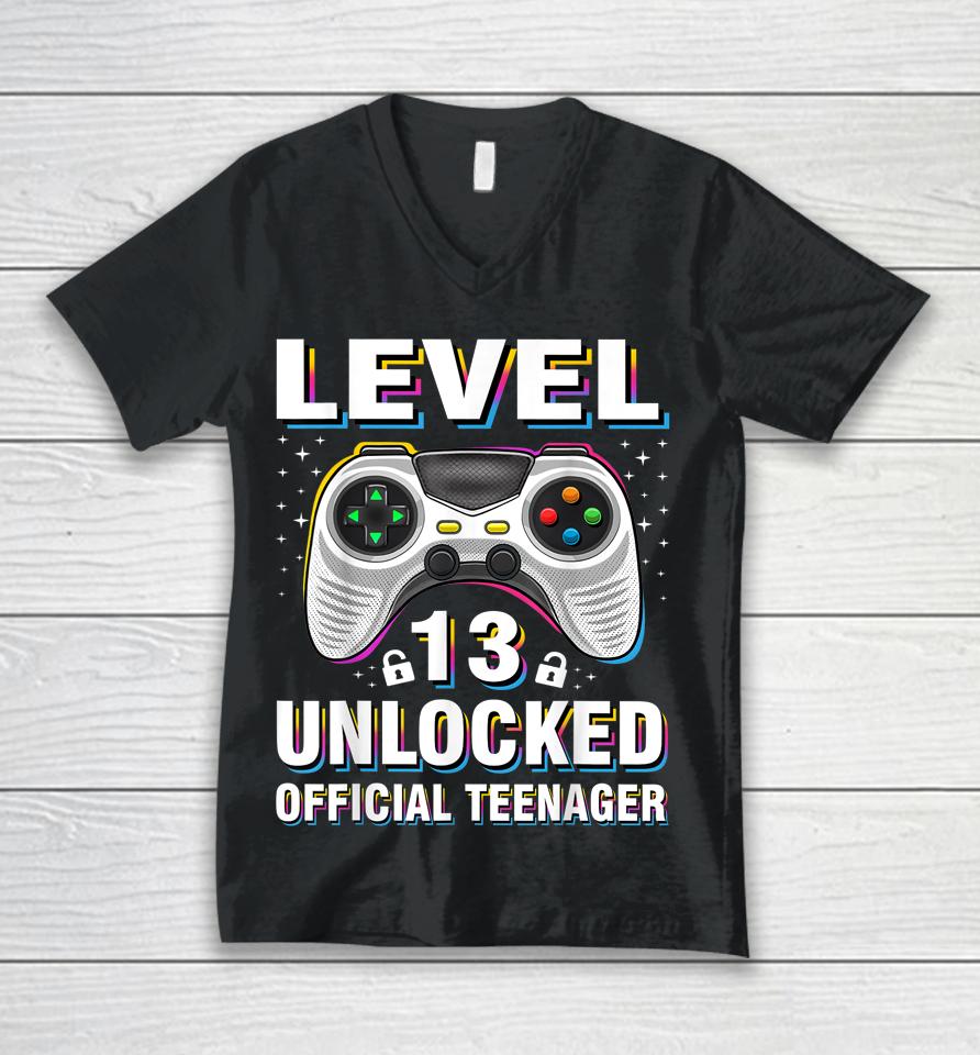 13Th Birthday Boy Shirt Level 13 Unlocked Official Teenager Unisex V-Neck T-Shirt