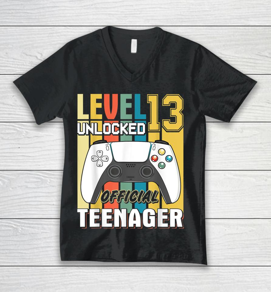 13Th Birthday Boy Shirt Level 13 Unlocked Official Teenager Unisex V-Neck T-Shirt