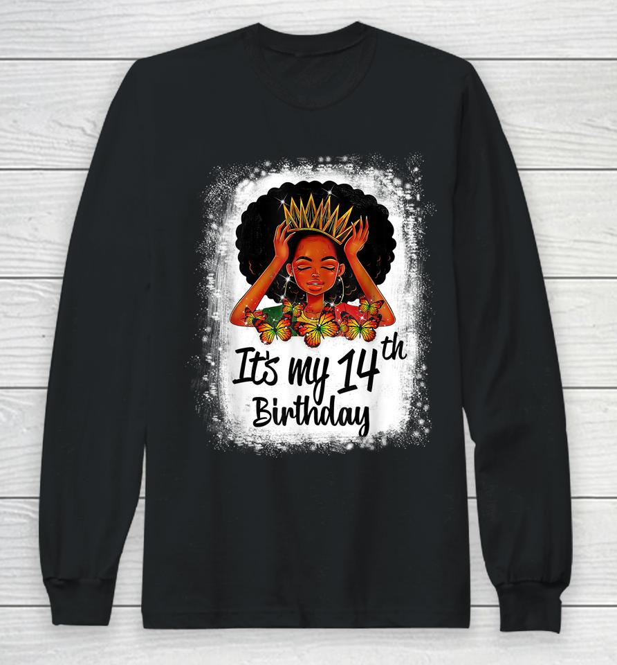 14 Years Old Black Melanin Women Girl It's My 14Th Birthday Long Sleeve T-Shirt
