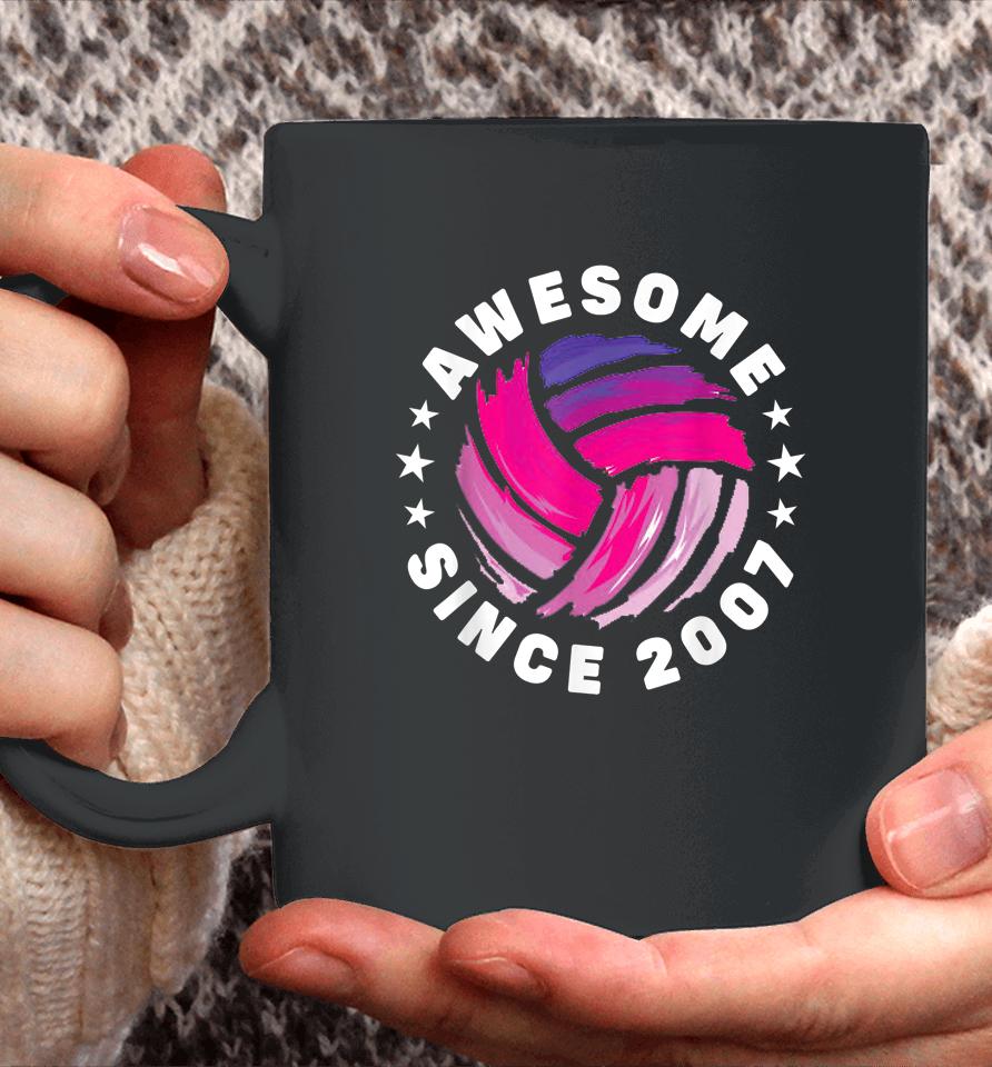 15Th Birthday Awesome Since 2007 15 Years Old Volleyball Coffee Mug
