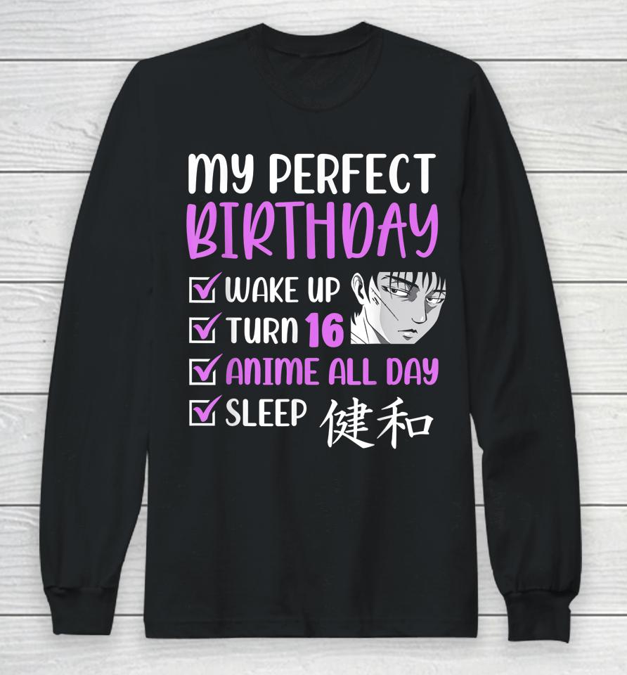 16 Year Old Anime Birthday Party 16Th Boy Girl Sixteen B-Day Long Sleeve T-Shirt