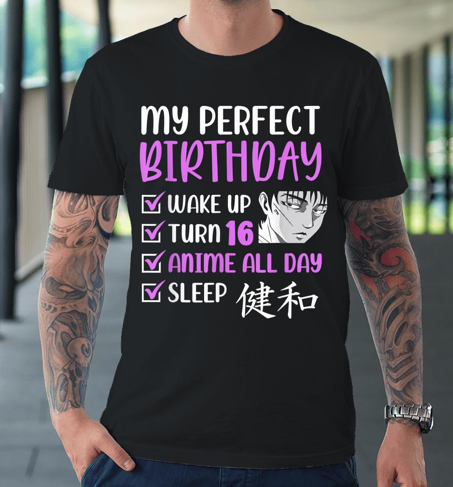 16 Year Old Anime Birthday Party 16Th Boy Girl Sixteen B-Day Premium T-Shirt