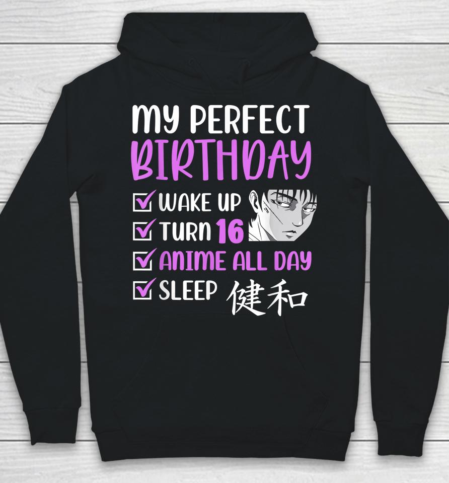 16 Year Old Anime Birthday Party 16Th Boy Girl Sixteen B-Day Hoodie
