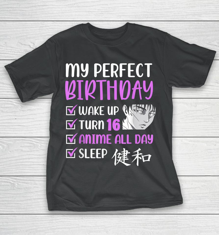 16 Year Old Anime Birthday Party 16Th Boy Girl Sixteen B-Day T-Shirt
