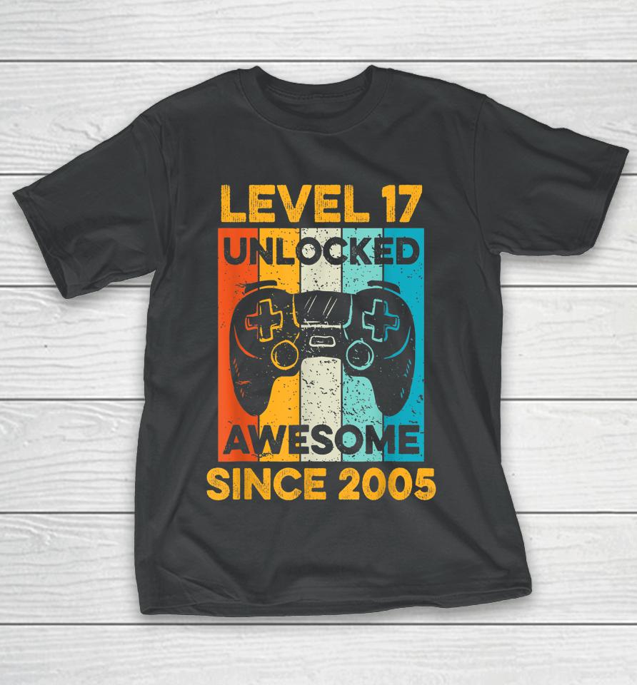 17Th Birthday Gift Level 17 Unlocked Awesome Since 2005 Boys T-Shirt