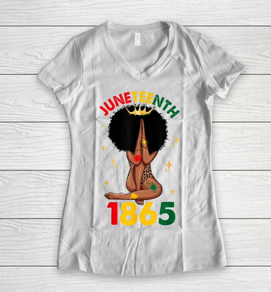 1865 Juneteenth Celebrate African American Freedom Day Women V-Neck T-Shirt