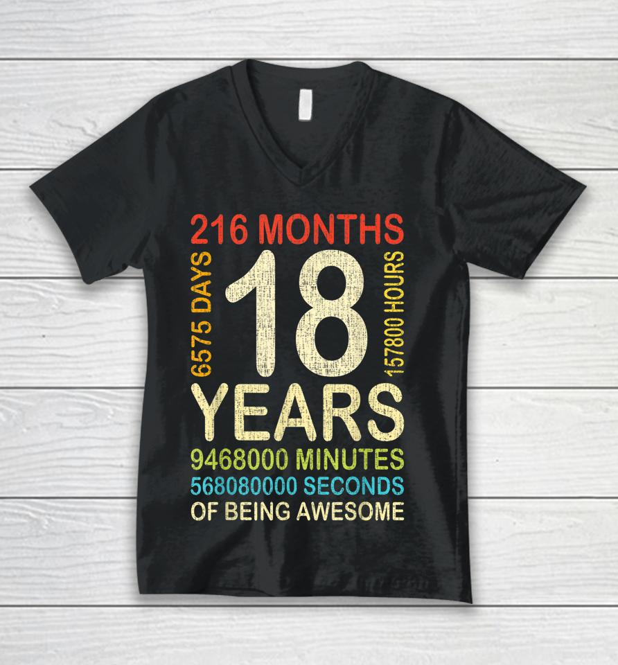 18Th Birthday 18 Years Old Vintage Retro 216 Months Unisex V-Neck T-Shirt