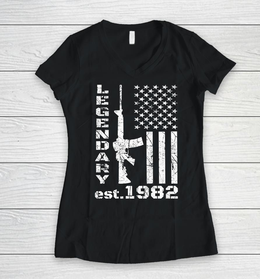 1982 40Th Birthday Legendary Patriot 40 Years Old Pro Guns Women V-Neck T-Shirt