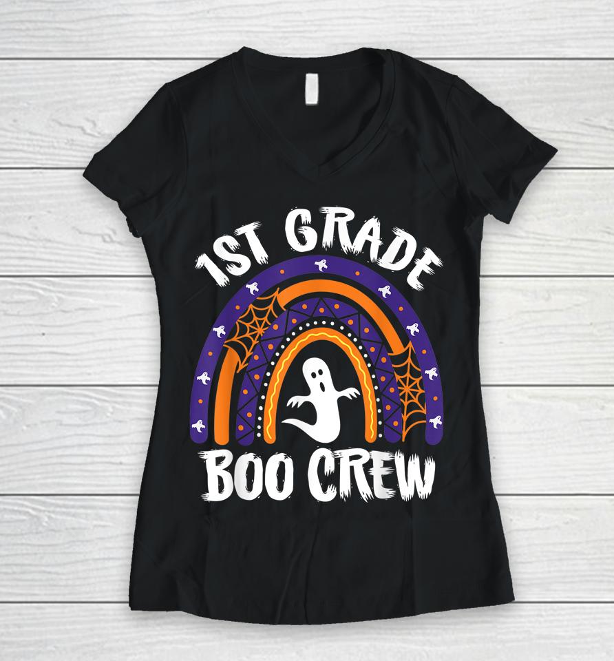 1St Grade Boo Crew Teacher Student Halloween Women V-Neck T-Shirt
