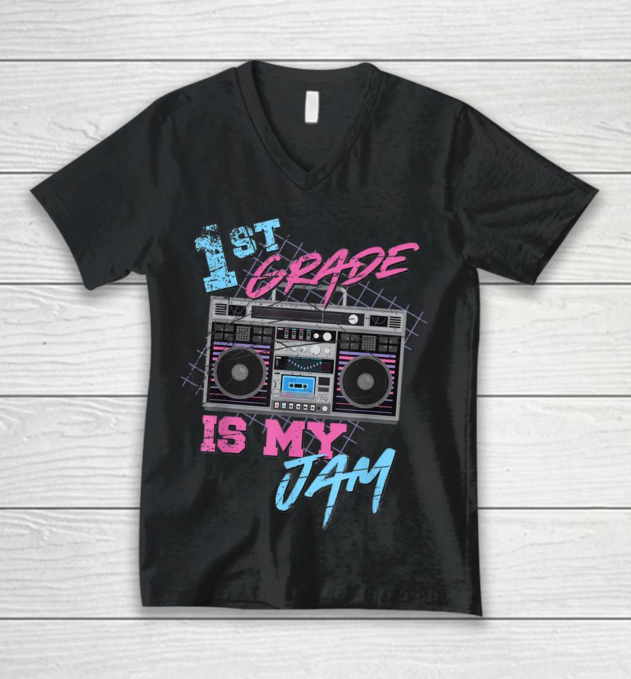 1St Grade Is My Jam Vintage 80S Boombox Teacher Student Unisex V-Neck T-Shirt