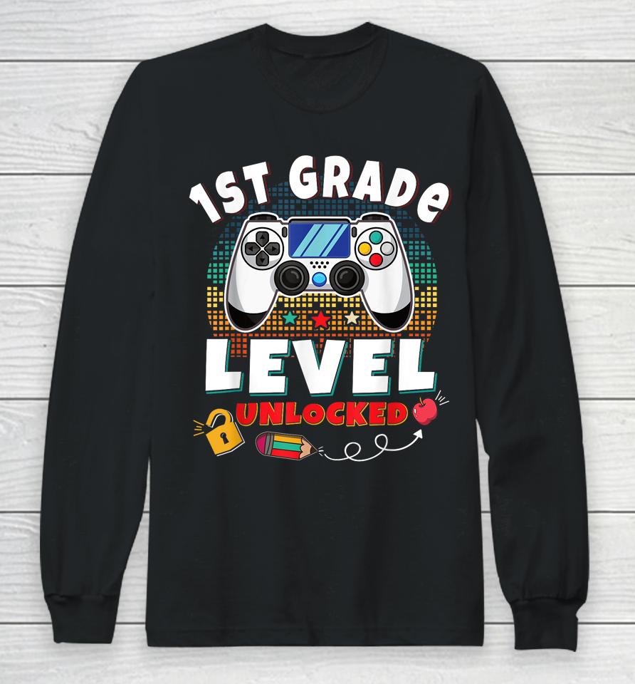 1St Grade Level Unlocked Gamer First Day Of School Boys Long Sleeve T-Shirt