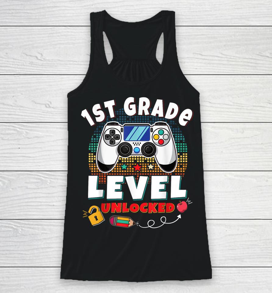 1St Grade Level Unlocked Gamer First Day Of School Boys Racerback Tank
