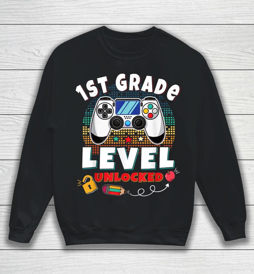 1St Grade Level Unlocked Gamer First Day Of School Boys Sweatshirt