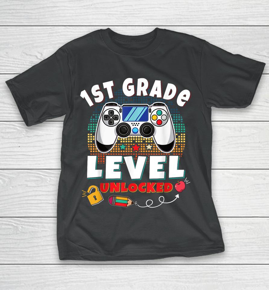 1St Grade Level Unlocked Gamer First Day Of School Boys T-Shirt