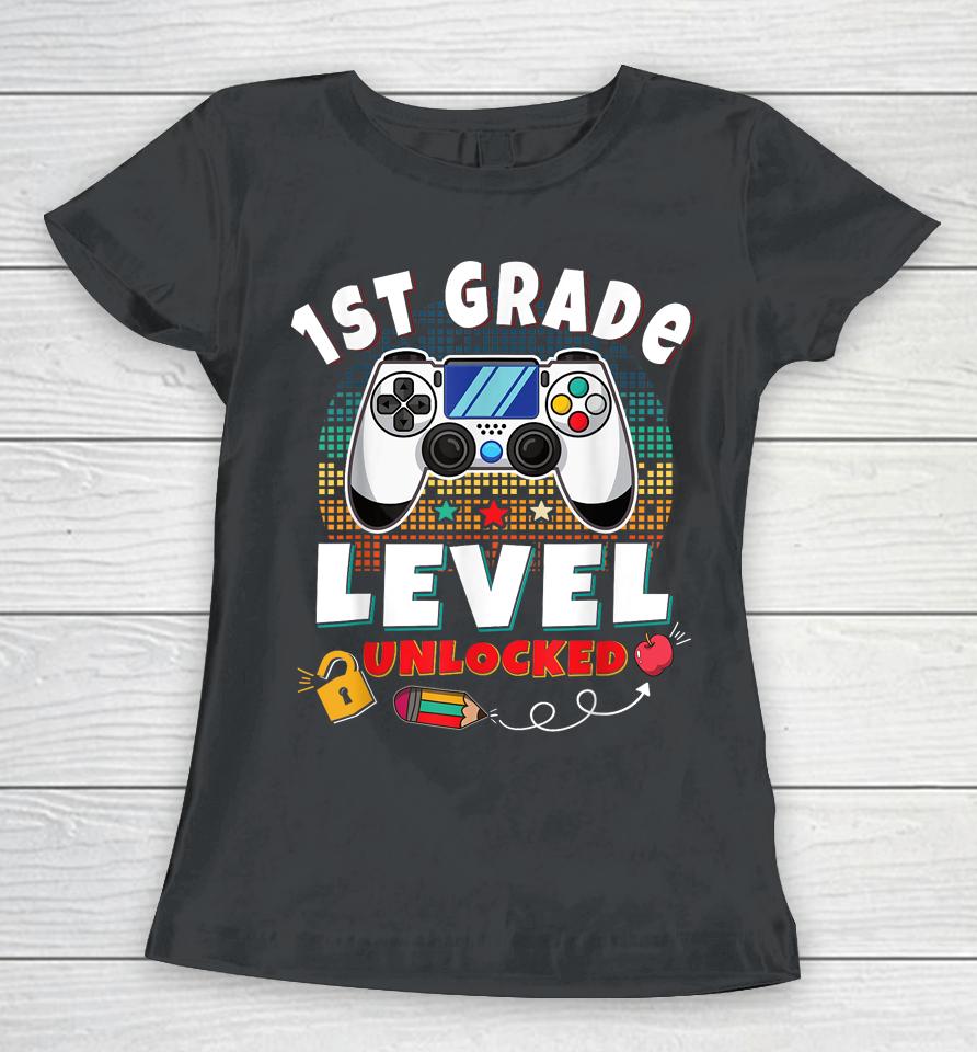 1St Grade Level Unlocked Gamer First Day Of School Boys Women T-Shirt