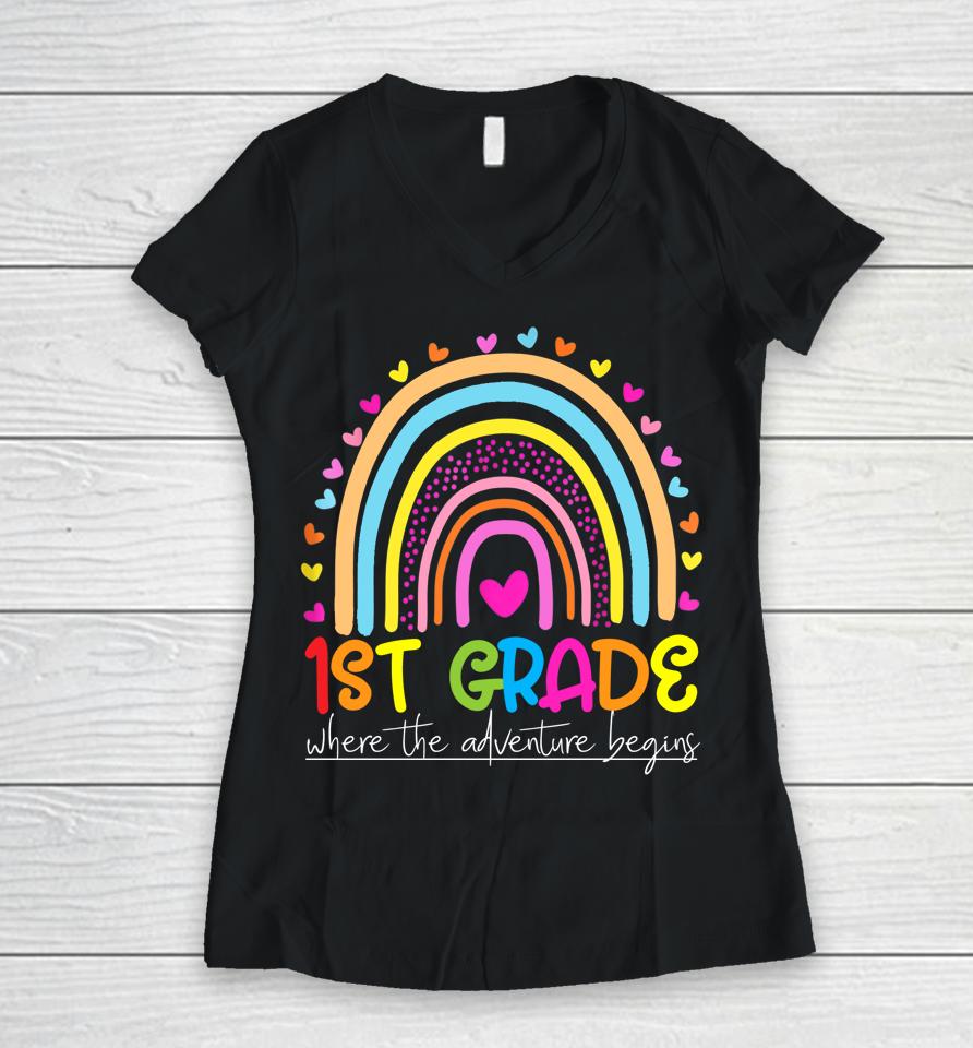 1St Grade Rainbow Teacher Team First Grade Squad Girls Boys Women V-Neck T-Shirt