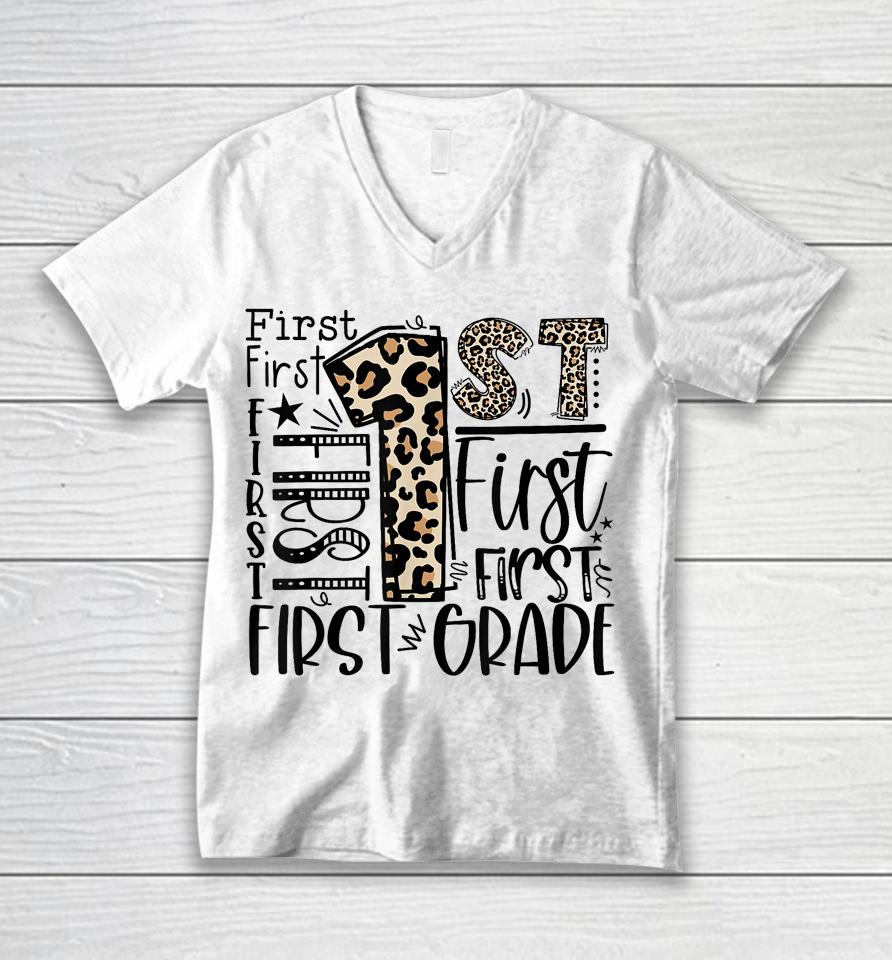 1St Grade Typography Team First Grade Teacher Back To School Unisex V-Neck T-Shirt