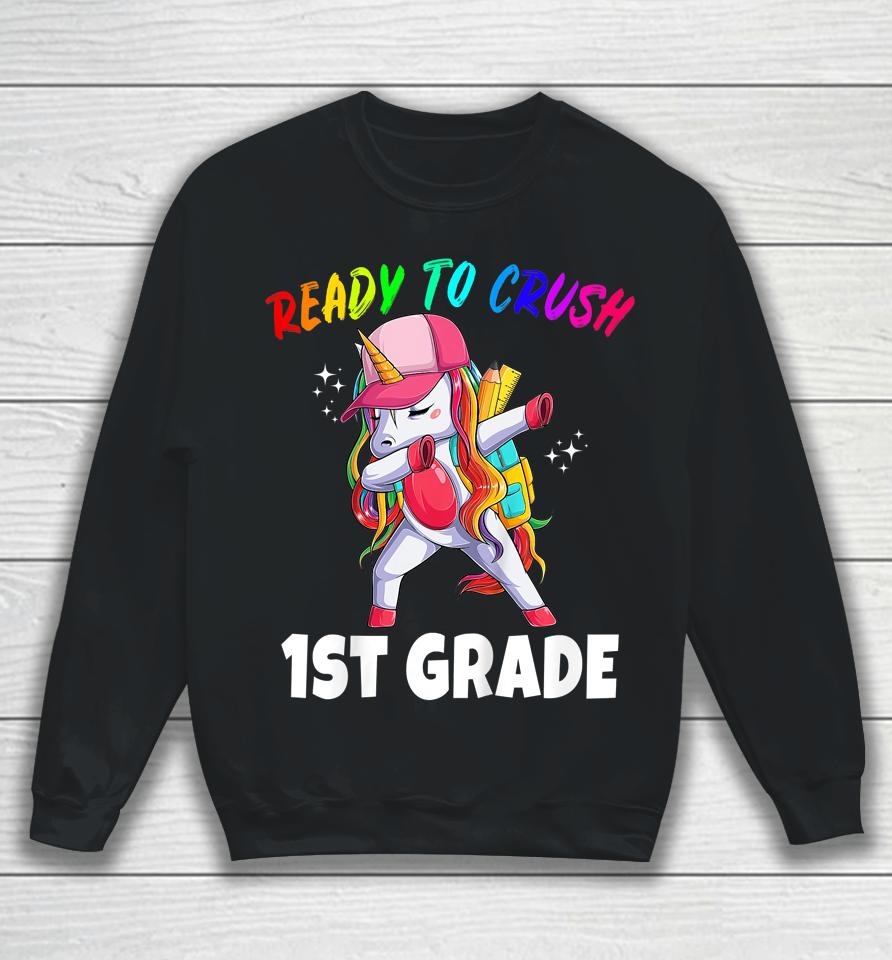 1St Grade Unicorn First Day Of School Gift Girls Rainbow Sweatshirt